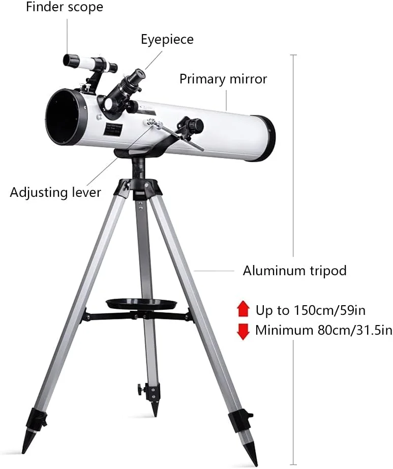 تلسکوپ حرفه ای پرنده نگری برای کودکان و مبتدیان، دیافراگم 76 میلی متر، 700 میلی متر با یابنده و آداپتور تلفن، تلسکوپ انکساری