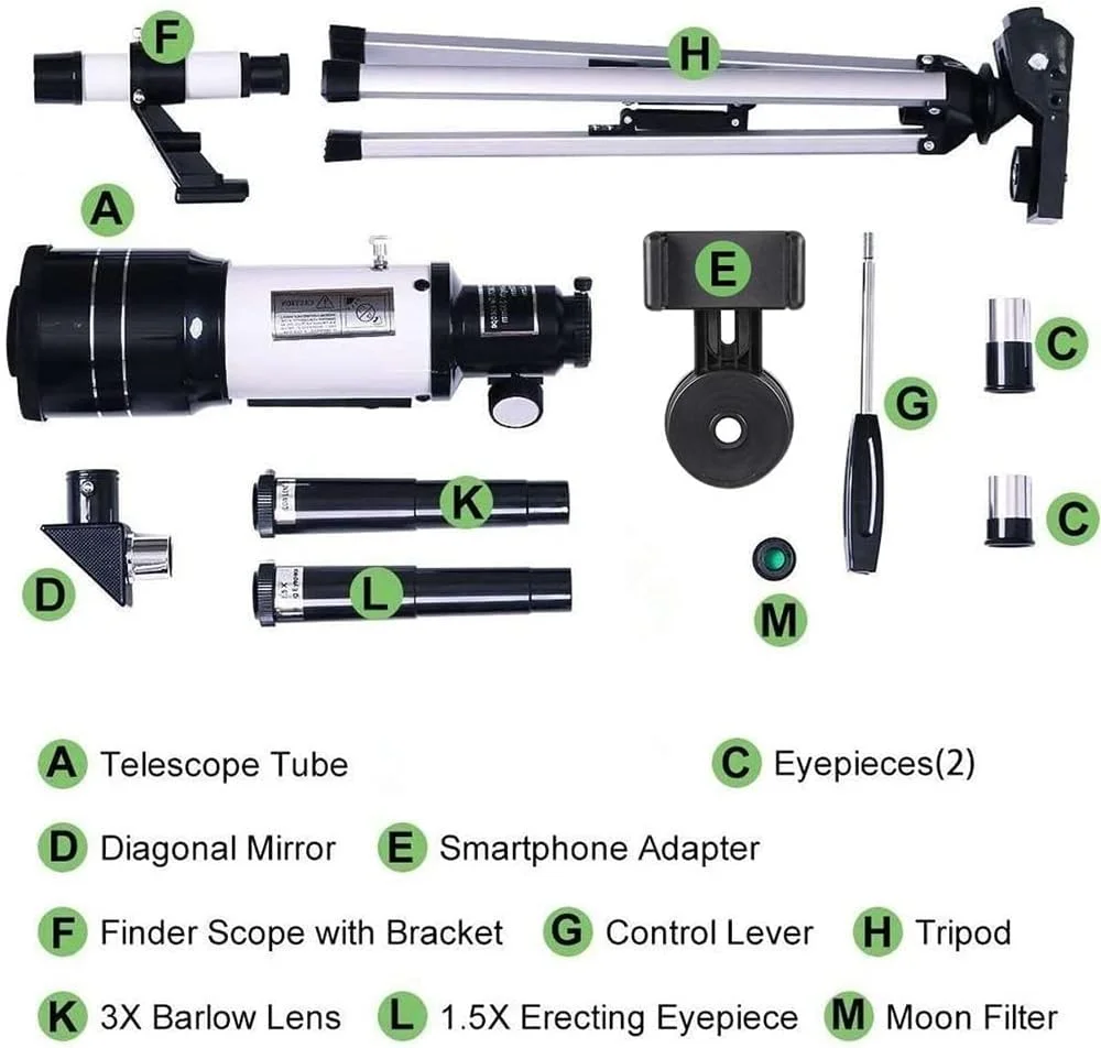 تلسکوپ LSLYTQ برای بزرگسالان، دهانه 70 میلی‌متری و فاصله کانونی 700 میلی‌متری، تلسکوپ شکستنی نجومی حرفه‌ای برای مبتدیان - آداپتور تلفن هوشمند