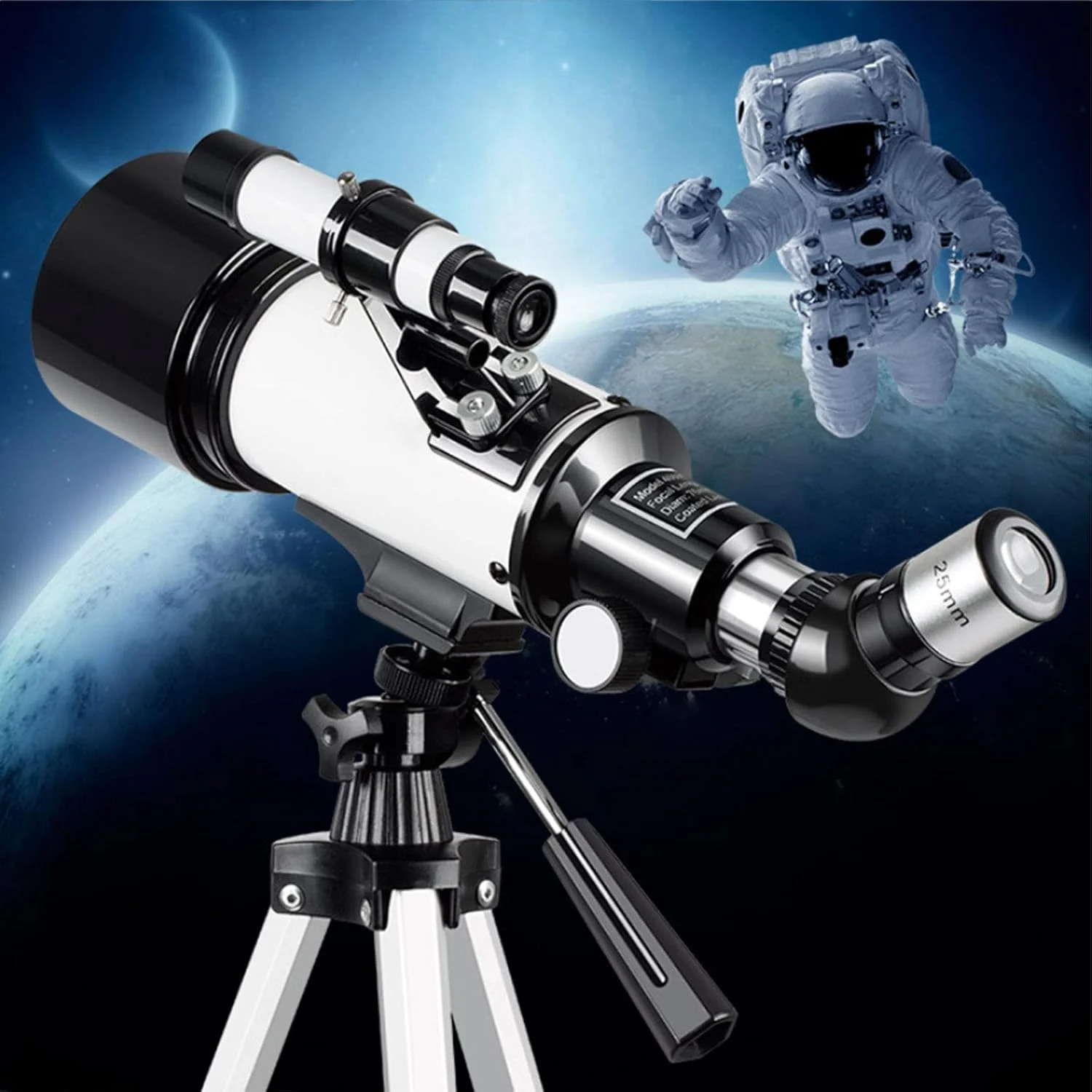 تلسکوپ های نجومی برای بزرگسالان، کودکان و مبتدیان / تلسکوپ منظره یاب 70/400 میلی متری، قابل اتصال به تلفن های همراه، پوشش چند لایه پهن باند، سه پایه تلسکوپی آلومینیومی سفید (بسته سه تایی)
