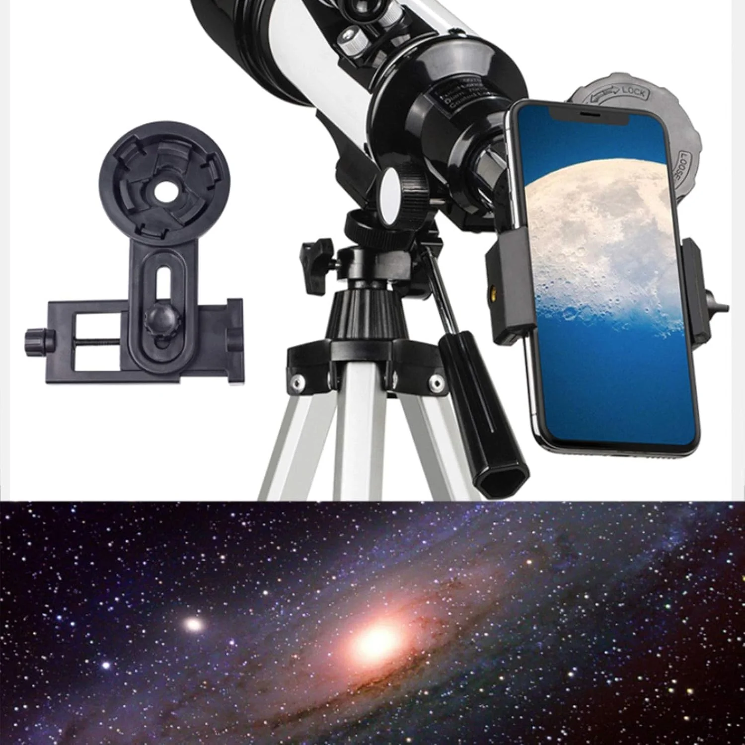 تلسکوپ های نجومی برای بزرگسالان، کودکان و مبتدیان / تلسکوپ منظره یاب 70/400 میلی متری، قابل اتصال به تلفن های همراه، پوشش چند لایه پهن باند، سه پایه تلسکوپی آلومینیومی سفید (بسته سه تایی)
