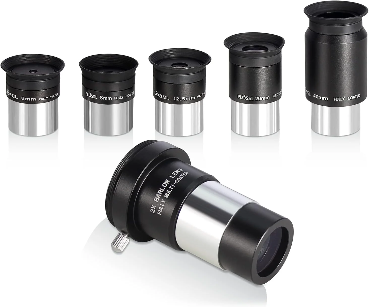 تلسکوپ نجومی برای بزرگسالان، دهانه 80 میلی‌متری، تلسکوپ شکستی 900 میلی‌متری برای کودکان و مبتدیان به همراه کیت لوازم جانبی تلسکوپ (نقره‌ای) - مجموعه 5 عددی چشمی Plossl، مجموعه 7 عددی فیلتر، لنز بارلو 2X