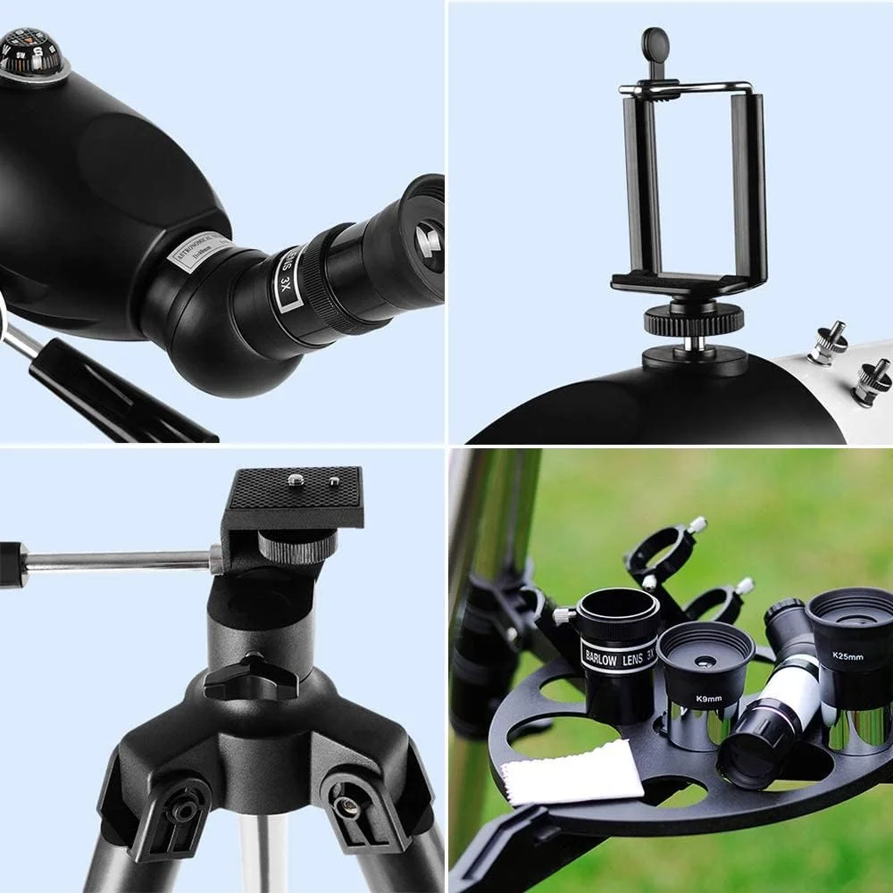 تلسکوپ برای بزرگسالان، تلسکوپ شکستنی نجومی، تلسکوپ مسافرتی قابل حمل با کیف حمل، سه پایه با ارتفاع قابل تنظیم، اپتیک کاملاً چند لایه پوشش داده شده