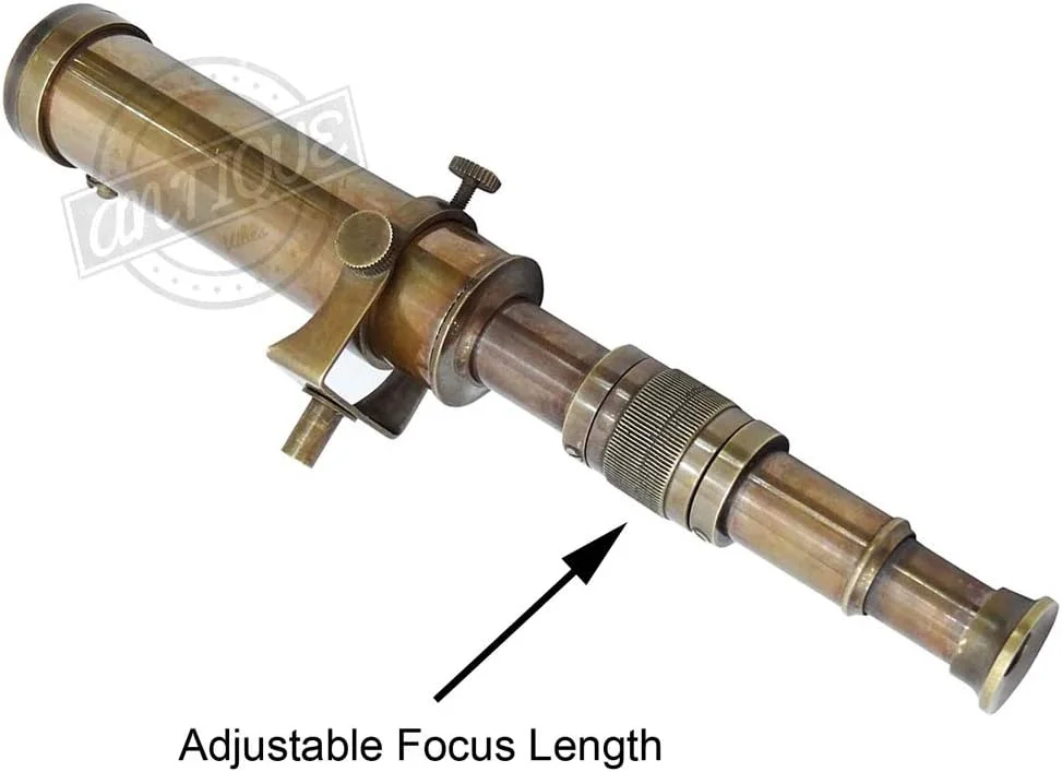 تلسکوپ برنجی روی پایه سه پایه چوبی، سبک قدیمی، کلکسیونی دوربین های جاسوسی، دکور رومیزی منزل، هدیه برای کلکسیونر