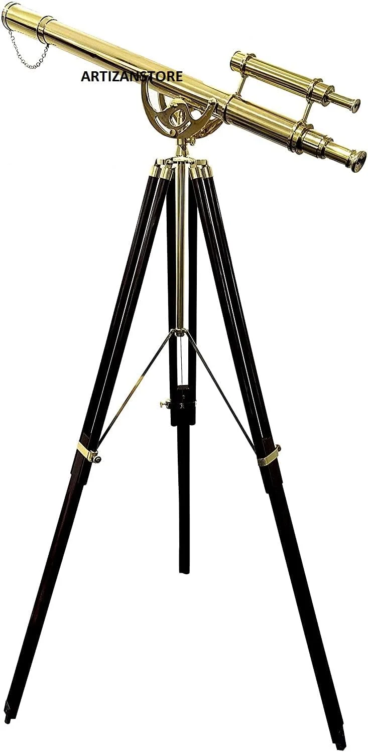 تلسکوپ ARTIZANSTORE با سه پایه چوبی، برنجی و مشکی، تلسکوپ انکساری 64X برای بزرگسالان و سالمندان