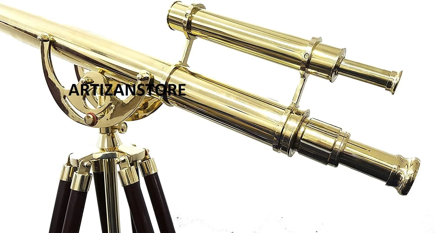 تلسکوپ ARTIZANSTORE با سه پایه چوبی، برنجی و مشکی، تلسکوپ انکساری 64X برای بزرگسالان و سالمندان