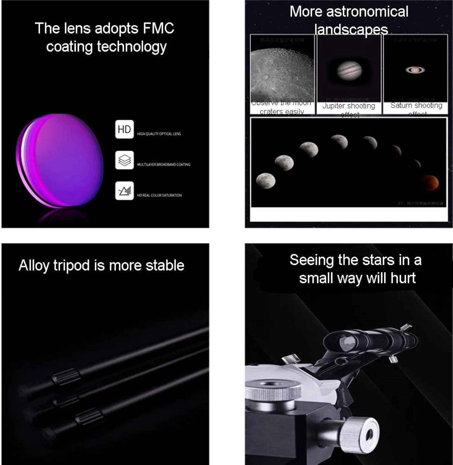 تلسکوپ مسافرتی مبتدی، تلسکوپ برای بزرگسالان، تلسکوپ های نجومی، تلسکوپ انکساری با فاصله کانونی 700 میلی متر با سه پایه چشمی 10 میلی متر / 20 میلی متر