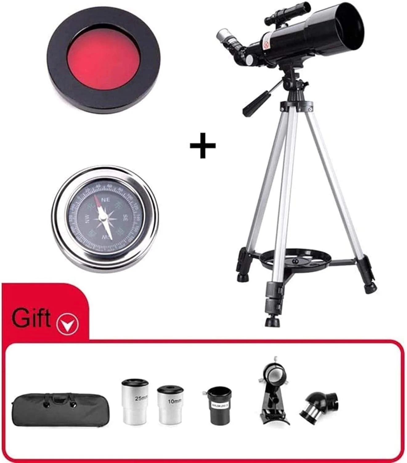 تلسکوپ فضای باز LSLYTQ، تلسکوپ برای نجوم، تلسکوپ انکساری، اپتیک شیشه ای با پوشش کامل، تلسکوپ ایده آل برای مبتدیان با کیف و سه پایه، برای داخل/خارج از منزل