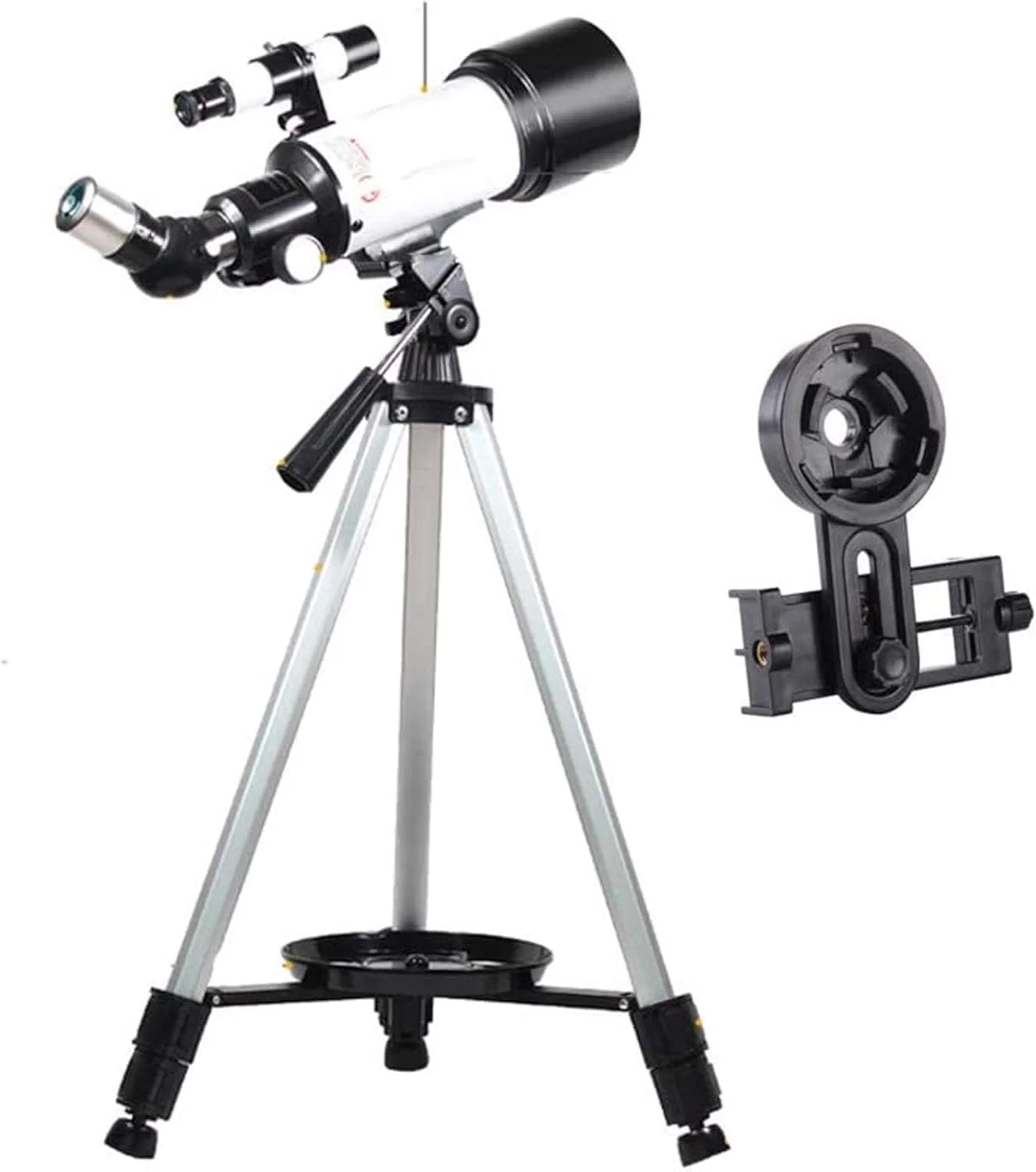 تلسکوپ با دهانه 70 میلی‌متری و فاصله کانونی 400 میلی‌متری، تلسکوپ منشوری شکستنی نجومی به همراه آداپتور تلفن و سه پایه برای رصد