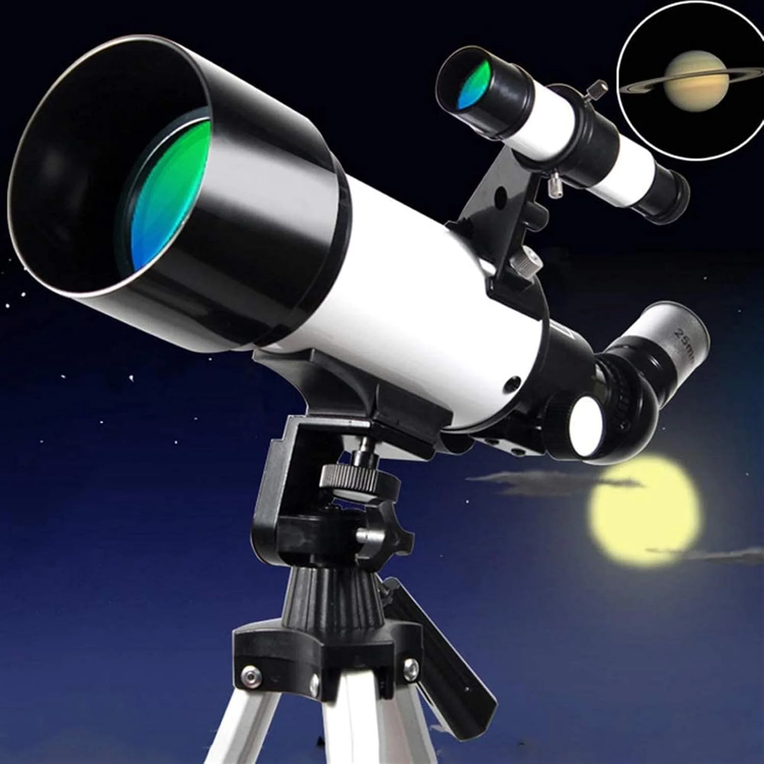 تلسکوپ با دهانه 70 میلی‌متری و فاصله کانونی 400 میلی‌متری، تلسکوپ منشوری شکستنی نجومی به همراه آداپتور تلفن و سه پایه برای رصد