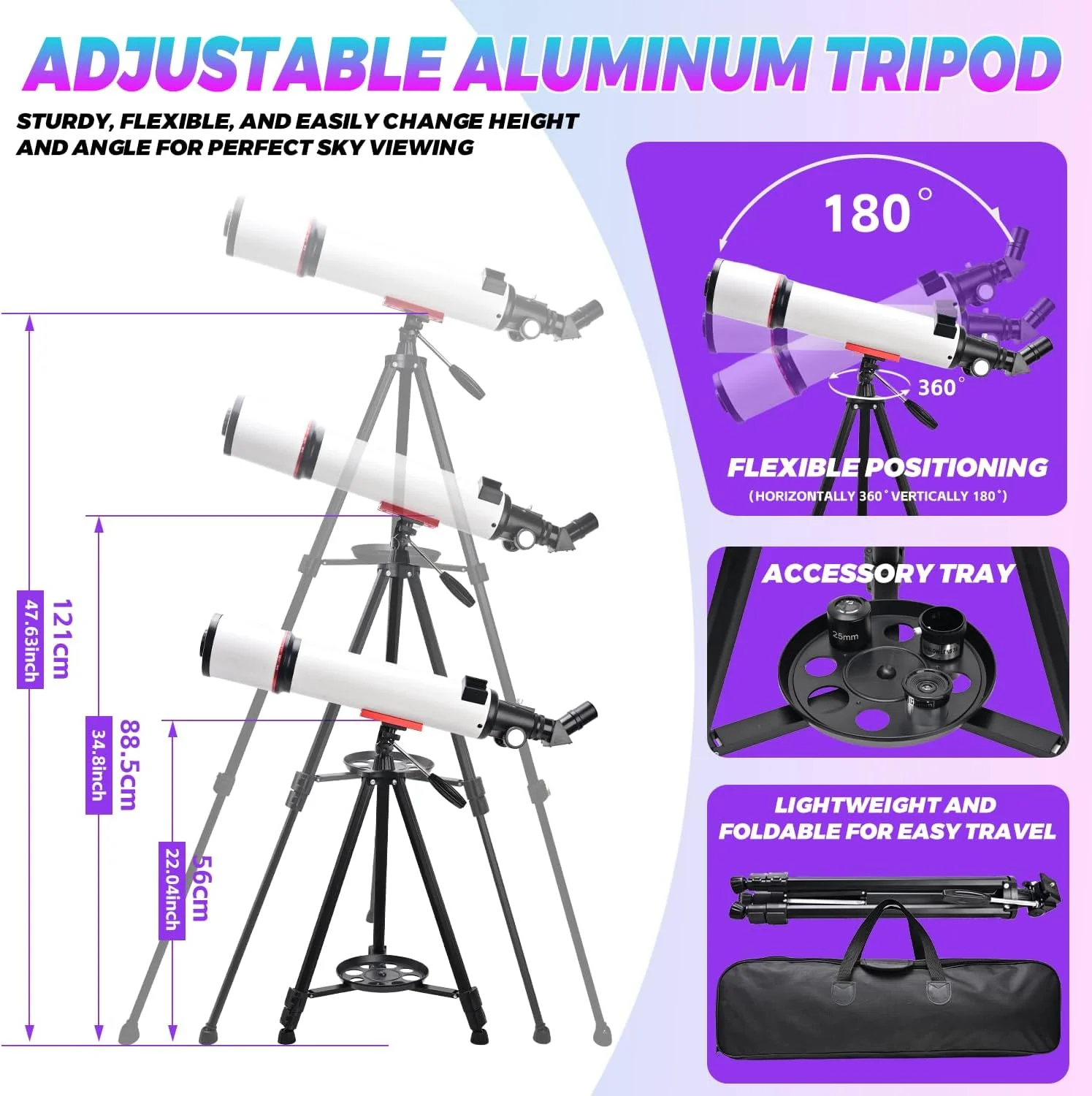 تلسکوپ برای بزرگسالان و کودکان، دیافراگم 90 میلی‌متری تلسکوپ‌های انکساری 700 میلی‌متری برای مبتدیان، اپتیک کاملاً چندلایه با سه‌پایه نصب AZ و کیف حمل، ریموت بی‌سیم، آداپتور تلفن، هدیه ایده‌آل برای آقایان