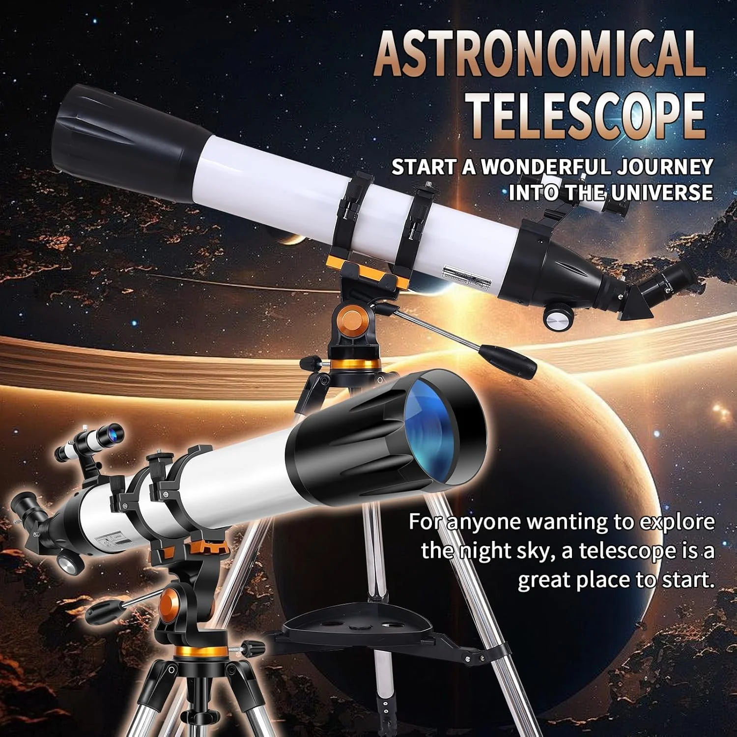 تلسکوپ، تلسکوپ با قدرت بالا برای بزرگسالان، دیافراگم 90 میلی‌متری، تلسکوپ‌های شکستنی 800 میلی‌متری برای نجوم بزرگسالان با پوشش چند لایه کامل، تلسکوپ برای مبتدیان با آداپتور تلفن، سه‌پایه و کیف حمل