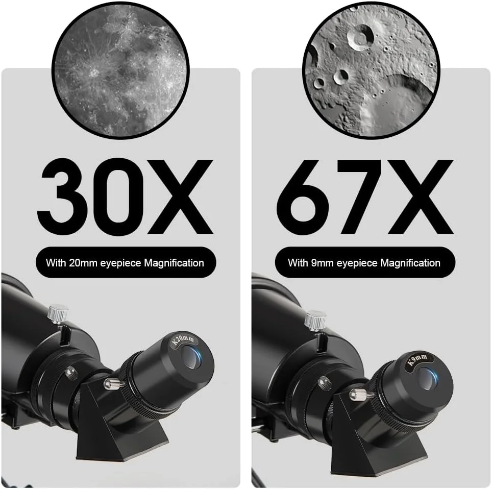 تلسکوپ با دهانه 90 میلی‌متری و فاصله کانونی 600 میلی‌متری، مناسب کودکان، مبتدیان و بزرگسالان، به همراه کیف حمل و آداپتور موبایل