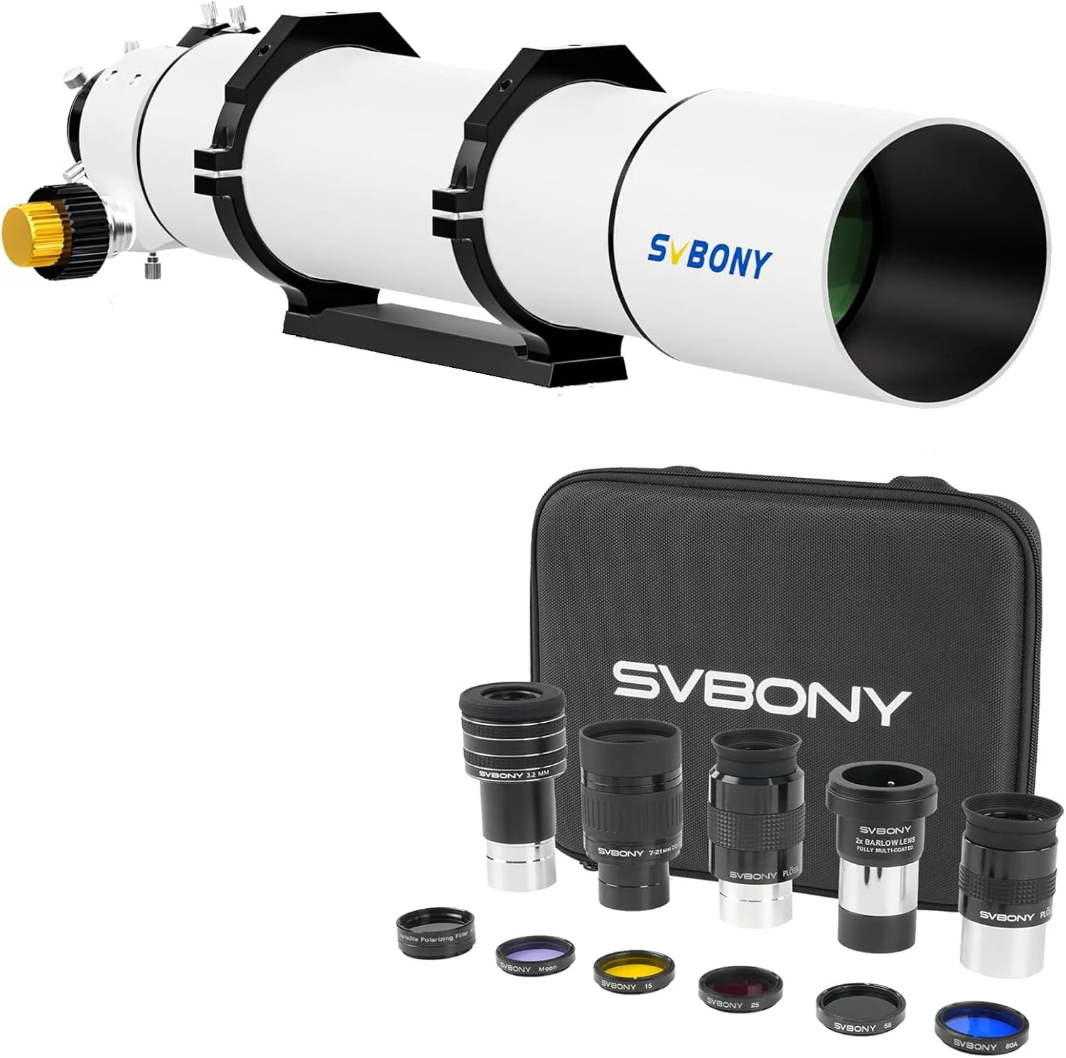 تلسکوپ SV48P با قدرت بالا برای بزرگسالان، دهانه بزرگ 102 میلی‌متری F6.5 Refractor OTA با کیت لوازم جانبی تلسکوپ 12 تکه SV233، چشمی سیاره‌ای، لنز بارلو برای دید نجومی