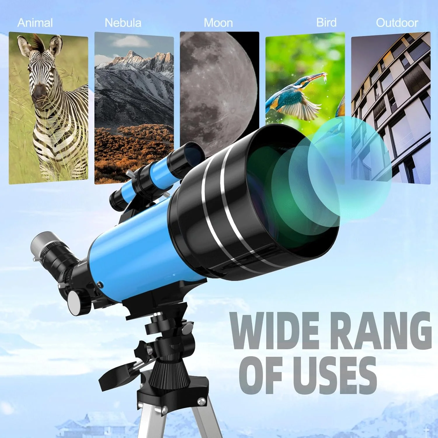 تلسکوپ نجومی، تلسکوپ های شکستنی دهانه 70 میلی متری برای مبتدیان نجوم، تلسکوپ مسافرتی قابل حمل با آداپتور تلفن و ریموت کنترل بی سیم