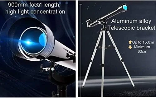 تلسکوپ LSLYTQ، فاصله کانونی 900 میلی‌متر، دو منظوره آسمان و زمین، تلسکوپ شکستنی مبتدی برای بزرگسالان با چشمی‌های فلزی