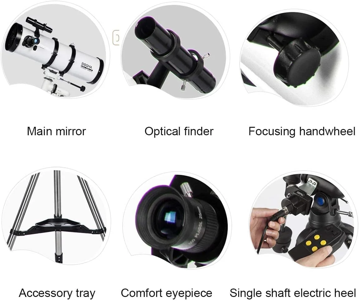 تلسکوپ بازتابی برای مبتدیان، اپتیک شیشه ای با پوشش کامل، سه پایه با ارتفاع قابل تنظیم، تلسکوپ مسافرتی جمع و جور و قابل حمل