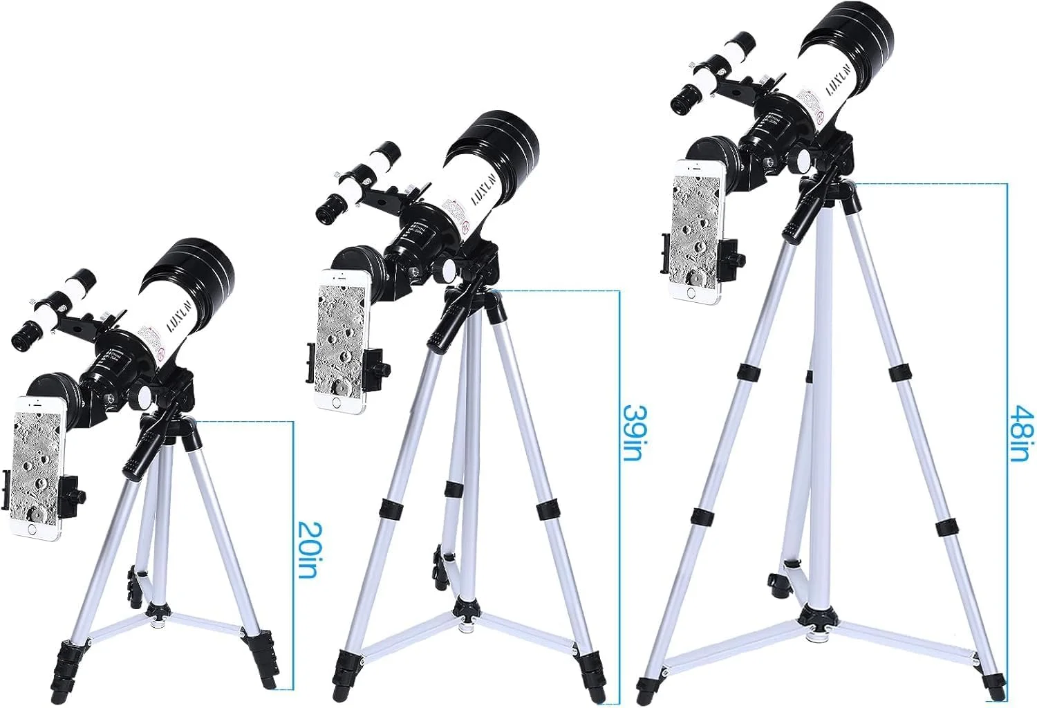 تلسکوپ 70 میلی‌متری انکساری به همراه آداپتور تلفن برای بزرگسالان، مبتدیان نجوم، با پوشش پهن باند چند لایه، سه پایه قابل تنظیم و یابنده