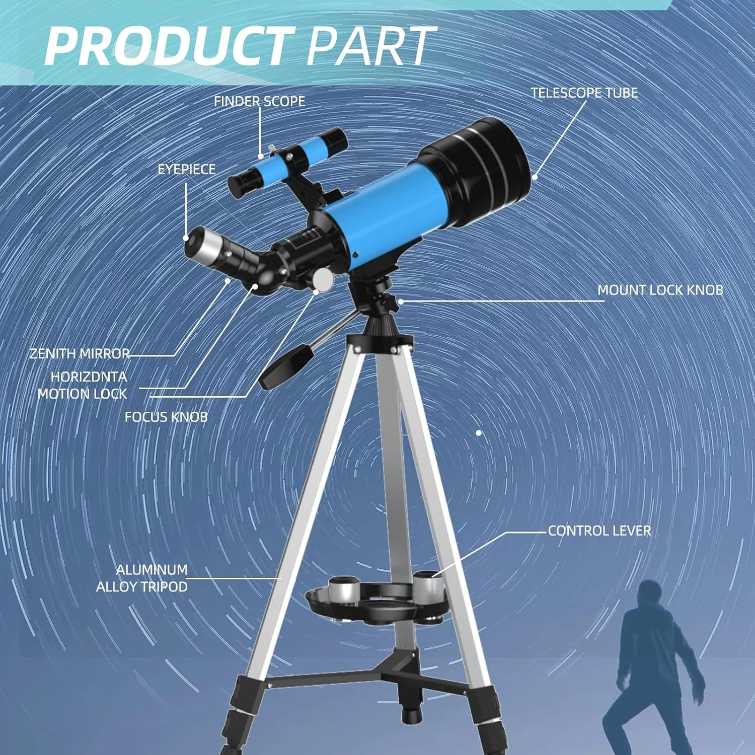 تلسکوپ نجومی، تلسکوپ های شکستنی دهانه 70 میلی متری برای مبتدیان نجوم، تلسکوپ مسافرتی قابل حمل با آداپتور تلفن و ریموت کنترل بی سیم