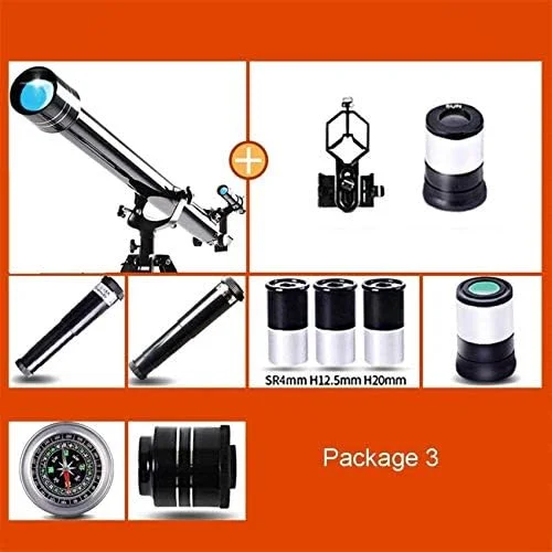 تلسکوپ LSLYTQ، فاصله کانونی 900 میلی‌متر، دو منظوره آسمان و زمین، تلسکوپ شکستنی مبتدی برای بزرگسالان با چشمی‌های فلزی