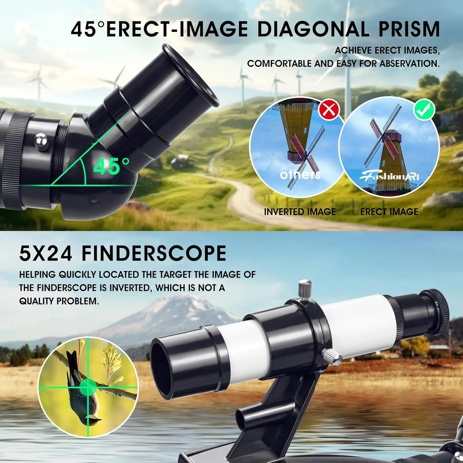 تلسکوپ با قدرت بالا برای بزرگسالان، دهانه 90 میلی‌متری، شکست 800 میلی‌متری برای مبتدیان نجوم، تلسکوپ حرفه‌ای با سه‌پایه استیل ضد زنگ، آداپتور تلفن و کیف حمل