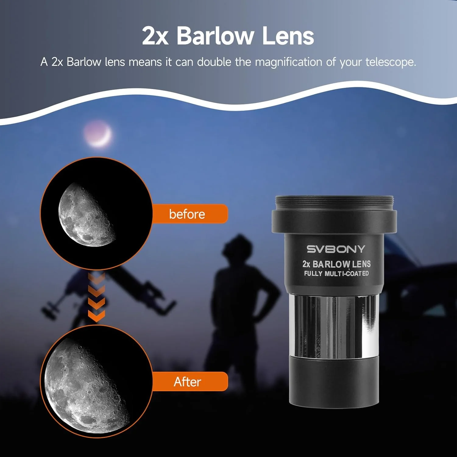 تلسکوپ SV48P با قدرت بالا برای بزرگسالان، دهانه بزرگ 102 میلی‌متری F6.5 Refractor OTA با کیت لوازم جانبی تلسکوپ 12 تکه SV233، چشمی سیاره‌ای، لنز بارلو برای دید نجومی