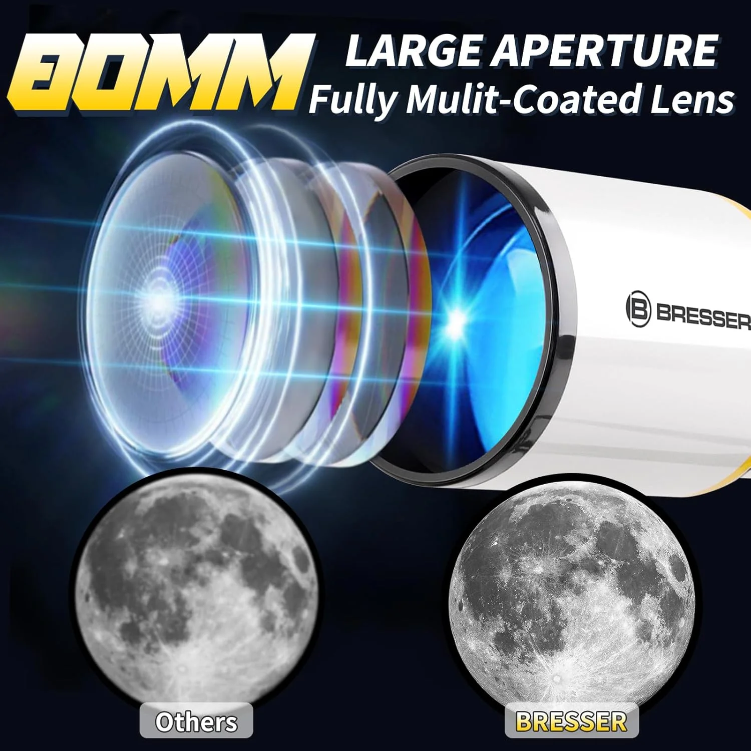 تلسکوپ قدرتمند برای بزرگسالان - دهانه 80 میلیمتری، سیستم شکست نور چندلایه 500 میلیمتری و یابنده ستاره نقطه قرمز، به همراه سهپایه تمام فلزی/آداپتور تلفن/کیف تلسکوپ قدرتمند برای بزرگسالان - دهانه 80 میلیمتری، سیستم شکست نور چندلایه 500 میلیمتری و یابنده ستاره نقطه قرمز، به همراه سهپایه تمام فلزی/آداپتور تلفن/کیف