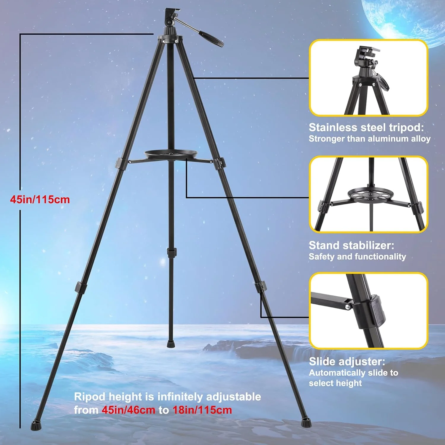 تلسکوپ قدرتمند برای بزرگسالان - دهانه 80 میلیمتری، سیستم شکست نور چندلایه 500 میلیمتری و یابنده ستاره نقطه قرمز، به همراه سهپایه تمام فلزی/آداپتور تلفن/کیف تلسکوپ قدرتمند برای بزرگسالان - دهانه 80 میلیمتری، سیستم شکست نور چندلایه 500 میلیمتری و یابنده ستاره نقطه قرمز، به همراه سهپایه تمام فلزی/آداپتور تلفن/کیف