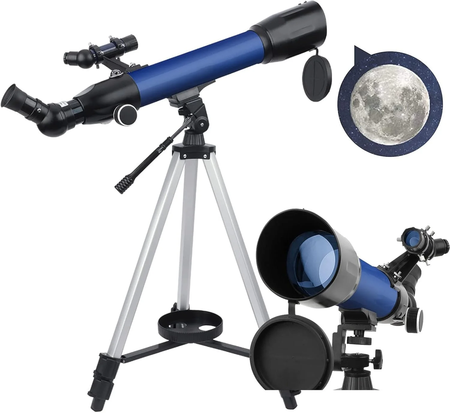 تلسکوپ LSLYTQ برای بزرگسالان و مبتدیان، دهانه 60 میلی‌متری، فاصله کانونی 500 میلی‌متری، تلسکوپ‌های شکستنی نجومی حرفه‌ای قابل حمل با سه‌پایه استیل ضد زنگ قابل تنظیم