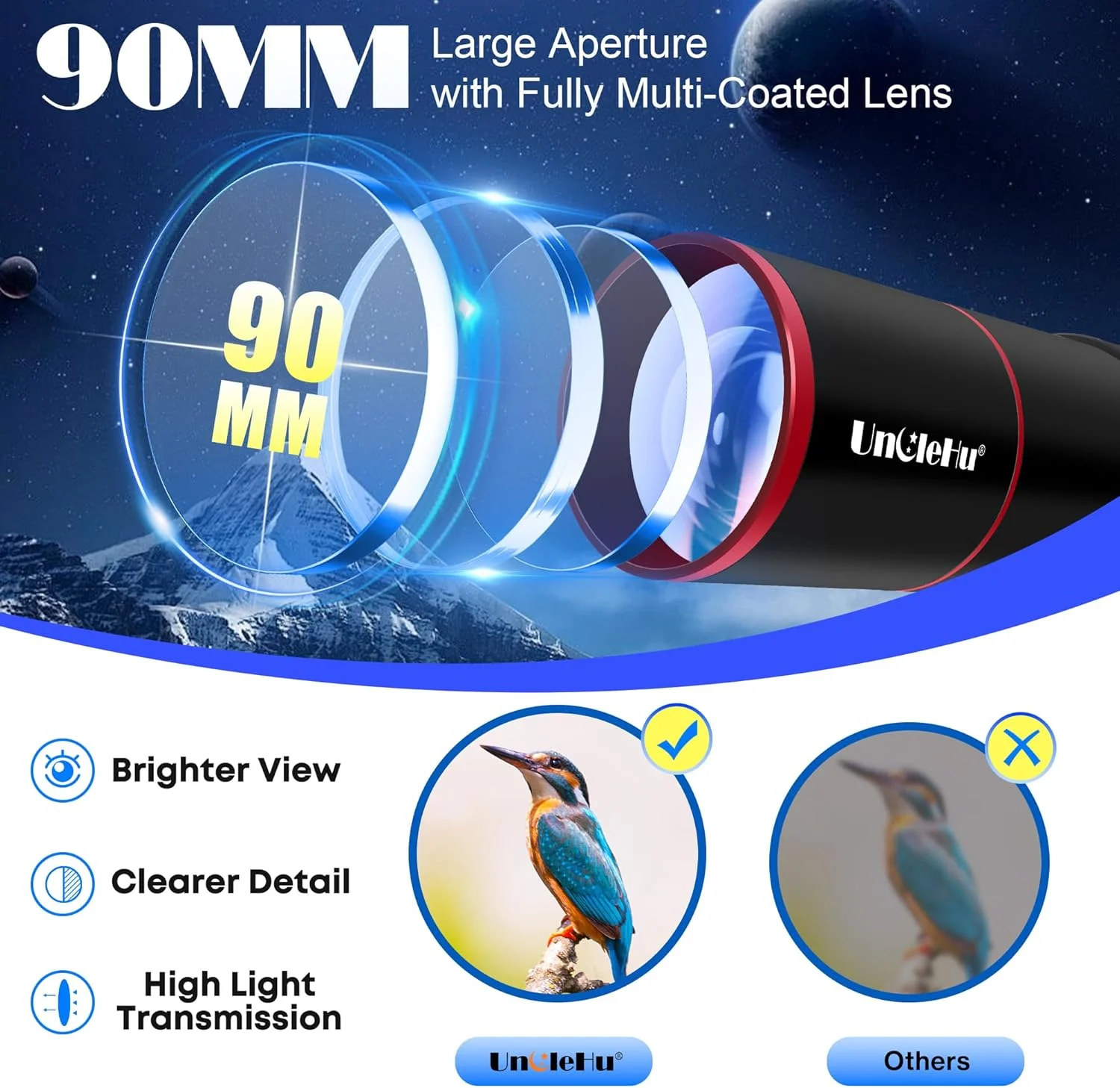 تلسکوپ حرفه ای با قدرت بالا، دهانه 90 میلی‌متری، 550 میلی‌متری برای کودکان و مبتدیان به همراه صندلی تاشو، سه پایه، آداپتور تلفن و کیف حمل، تلسکوپ های نجومی انکساری مسافرتی قابل حمل