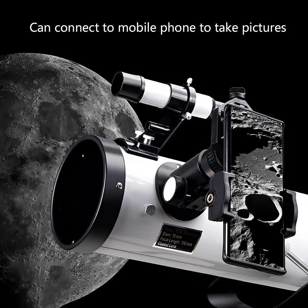 تلسکوپ حرفه ای LSLYTQ برای مبتدیان، دیافراگم 76 میلی متر، 700 میلی متر با یابنده و آداپتور تلفن، تلسکوپ انکساری دستی