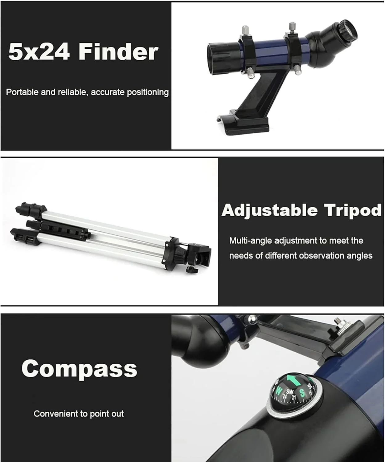 تلسکوپ LSLYTQ برای بزرگسالان و مبتدیان، دهانه 60 میلی‌متری، فاصله کانونی 500 میلی‌متری، تلسکوپ‌های شکستنی نجومی حرفه‌ای قابل حمل با سه‌پایه استیل ضد زنگ قابل تنظیم