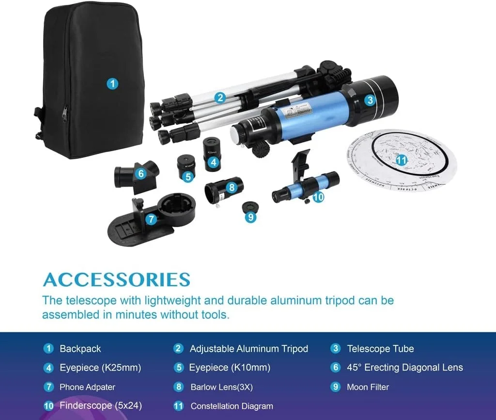 تلسکوپ تک چشمی فضایی نجومی LSLYTQ CRBUDY مناسب فضای باز به همراه کوله پشتی، هدیه ای برای رصد ماه
