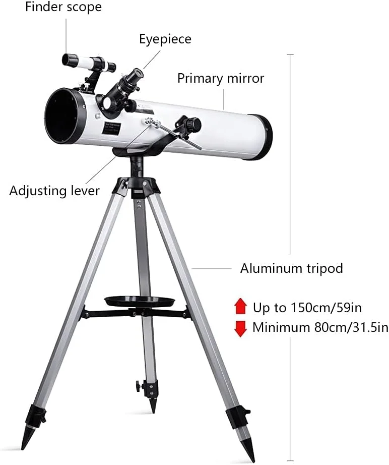 تلسکوپ حرفه ای LSLYTQ برای مبتدیان، دیافراگم 76 میلی متر، 700 میلی متر با یابنده و آداپتور تلفن، تلسکوپ انکساری دستی