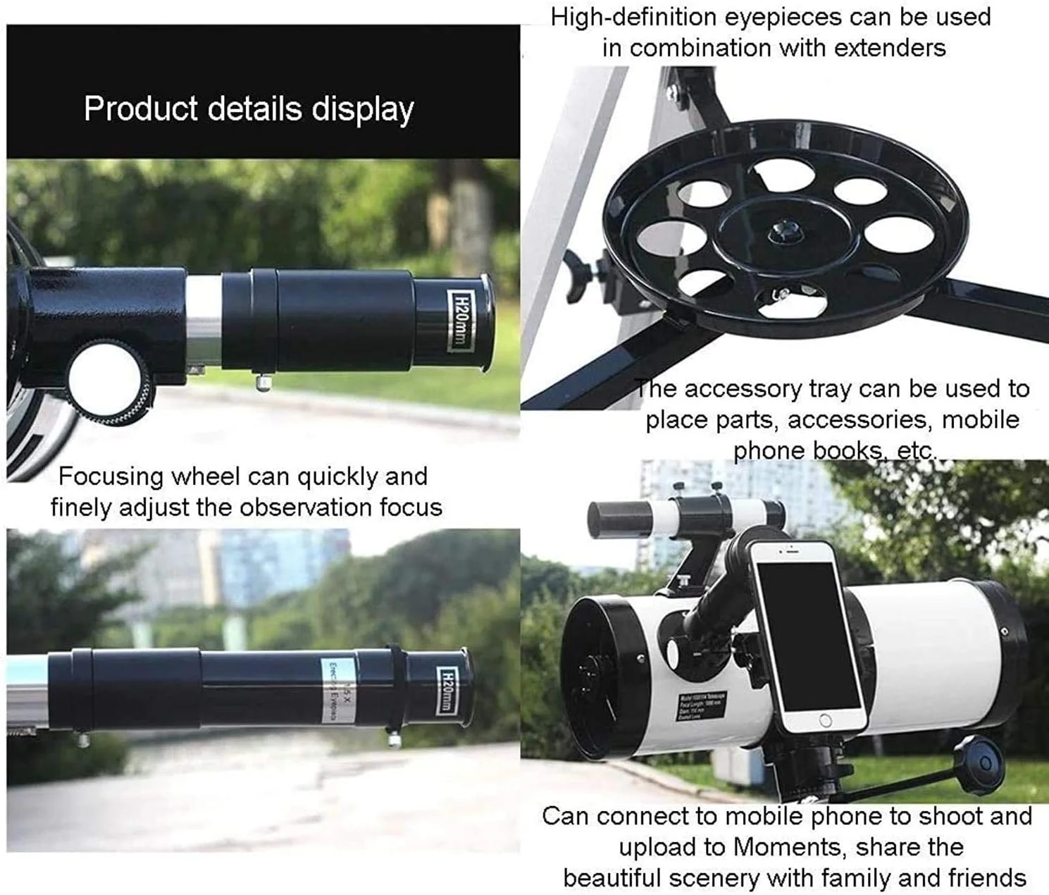 تلسکوپ LSLYTQ، تلسکوپ انکساری با چشمی های 20 میلی متری/12.5 میلی متری با سه پایه، تلسکوپ قابل حمل برای مبتدیان و بزرگسالان، مناسب برای نجوم
