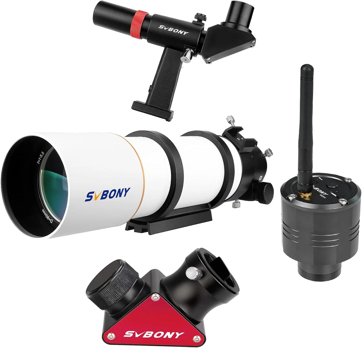 دوربین تلسکوپ وای فای SC311 با سنسور رنگی CMOS مدل IMX662 به همراه تلسکوپ SV48P 90mm، آینه مورب دی الکتریک SV188P، یابنده SV182 6x30، مناسب برای عکاسی از ماه و نجوم