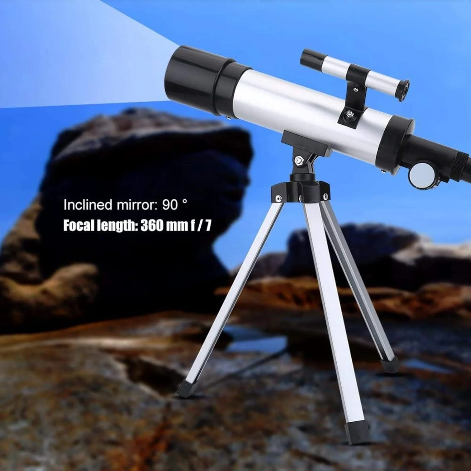 تلسکوپ LSLYTQ هدیه با وضوح بالا 90X تلسکوپ تک چشمی نجومی انکساری تلسکوپ قابل حمل با سه پایه آلومینیومی، لوازم جانبی عالی