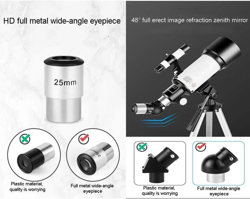 تلسکوپ LSLYTQ با کیف حمل و چشمی 10mm/25mm، دیافراگم 70mm، تلسکوپ قابل حمل برای بزرگسالان و مبتدیان