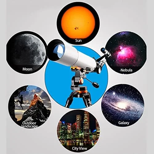 تلسکوپ نجومی شکستنی با دهانه 80 میلیمتری و فاصله کانونی 500 میلیمتری با وضوح بالا به همراه سهپایه قابل تنظیم، تلسکوپ برای افراد مبتدی تلسکوپ نجومی شکستنی با دهانه 80 میلیمتری و فاصله کانونی 500 میلیمتری با وضوح بالا به همراه سهپایه قابل تنظیم، تلسکوپ برای افراد مبتدی