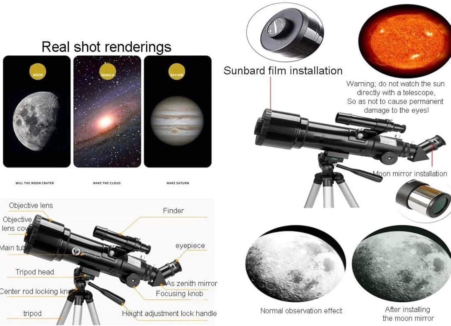 تلسکوپ نجومی کودکان، تلسکوپ سطح پایه، تلسکوپ شکستنی نجومی 70 میلی‌متری با دهانه 400 میلی‌متری