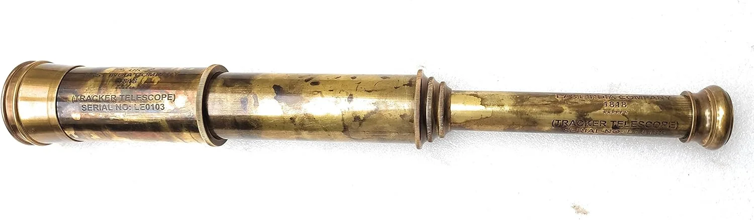 تلسکوپ برنجی کمیاب - مدل ردیاب شرکت هند شرقی 1818، تلسکوپ دزدان دریایی قدیمی، با جعبه چرمی دست دوز بزرگ 32 اینچی (BT-EIC-32)