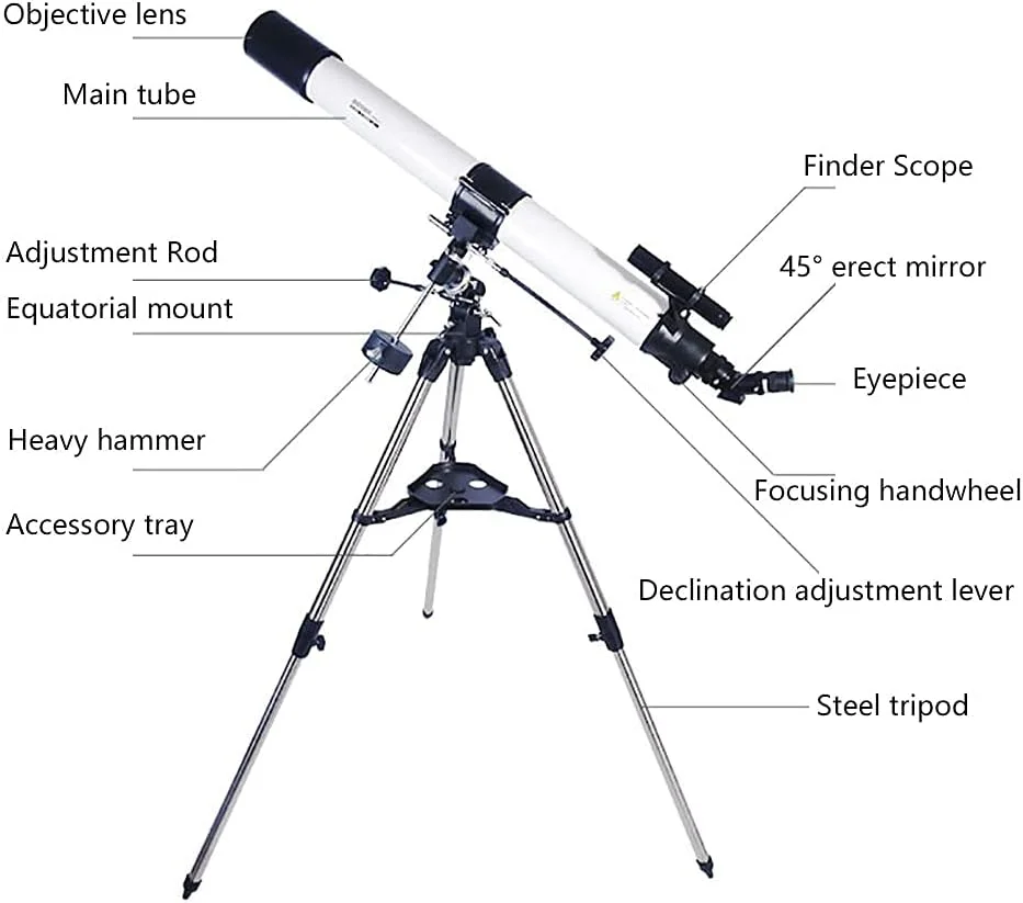 تلسکوپ ایده آل برای مبتدیان دهانه 90 میلی متری تلسکوپ شکستنی نجومی 1000 میلی متری با آداپتور تلفن هوشمند کوله پشتی تلسکوپ دستی