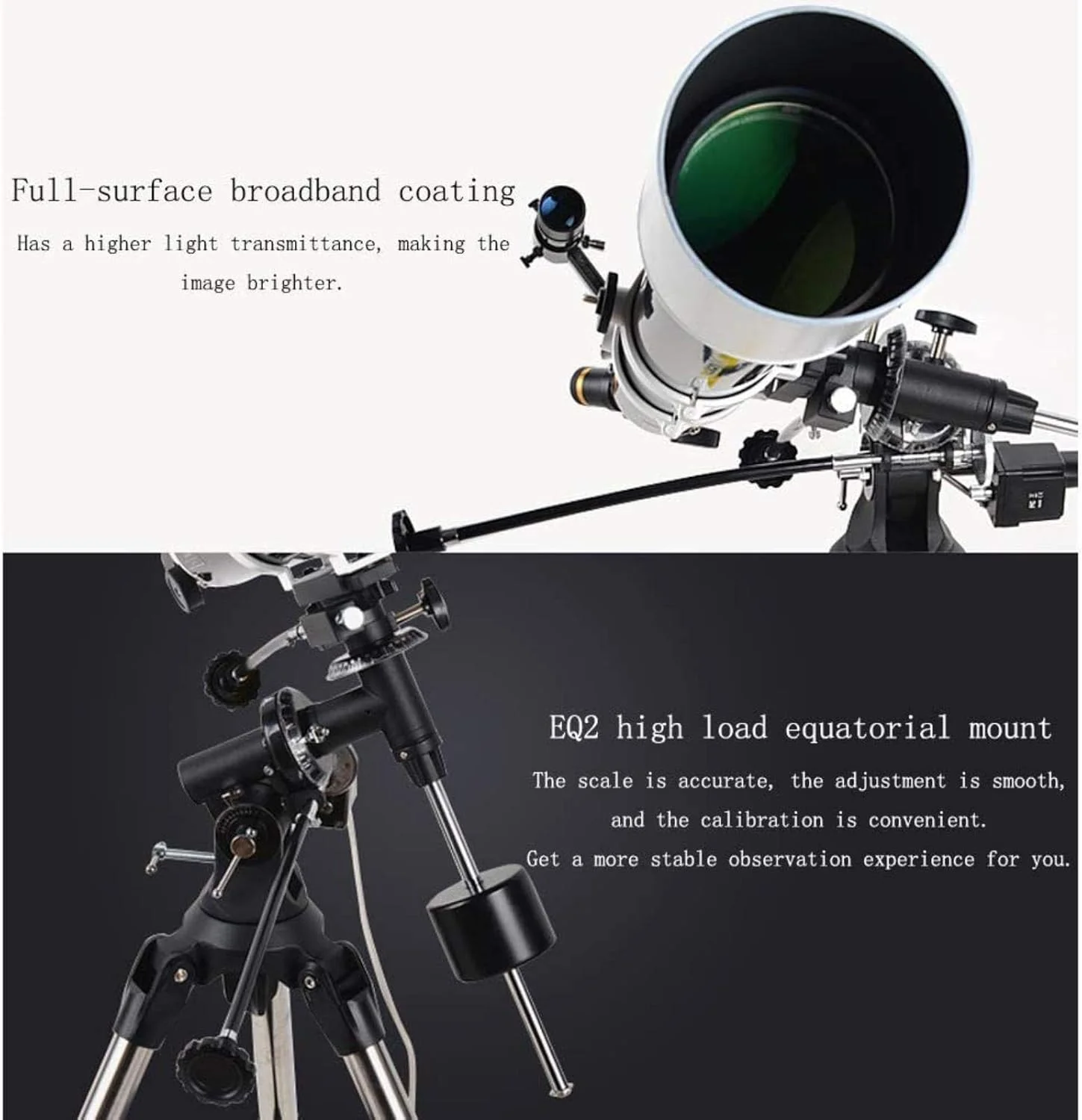 تلسکوپ مناسب کودکان، بزرگسالان و مبتدیان، تلسکوپ نجومی با لوازم جانبی، چشمی و سه پایه، تلسکوپ شکستنی نجومی، همراه خوب برای مشاهده ماه و سیارات، مناسب برای استفاده در فضای داخلی و خارجی