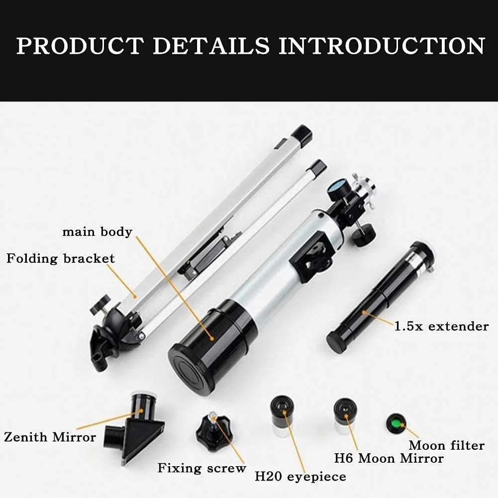تلسکوپ LSLYTQ، تلسکوپ های نجومی قابل حمل برای مبتدیان، شکست نور با قطب نما و سه پایه، هدیه تولد عالی