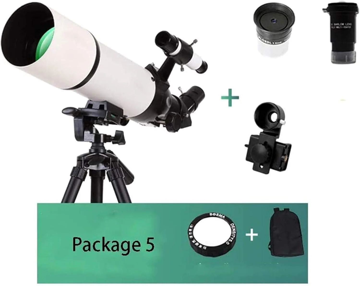 تلسکوپ LSLYTQ برای مبتدیان و بزرگسالان، دهانه 80 میلی‌متری، تلسکوپ نجومی 400 میلی‌متری با سه‌پایه قابل تنظیم و کوله‌پشتی، مناسب برای استفاده در محیط داخلی و خارجی