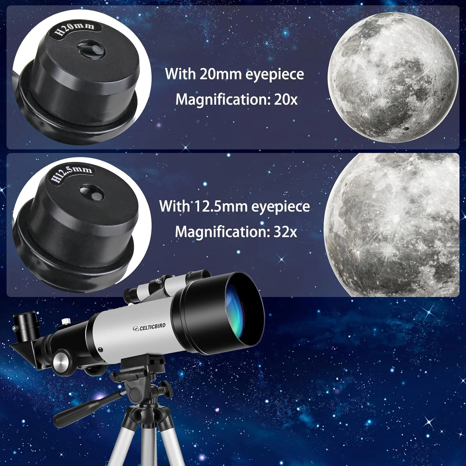تلسکوپ برای کودکان و مبتدیان، دهانه 70 میلیمتری تلسکوپ شکستنی نجومی 400 میلیمتری برای بزرگسالان و دانشآموزان - تلسکوپهای مسافرتی با سهپایه، آداپتور تلفن (نقرهای) تلسکوپ برای کودکان و مبتدیان، دهانه 70 میلیمتری تلسکوپ شکستنی نجومی 400 میلیمتری برای بزرگسالان و دانشآموزان - تلسکوپهای مسافرتی با سهپایه، آداپتور تلفن (نقرهای)