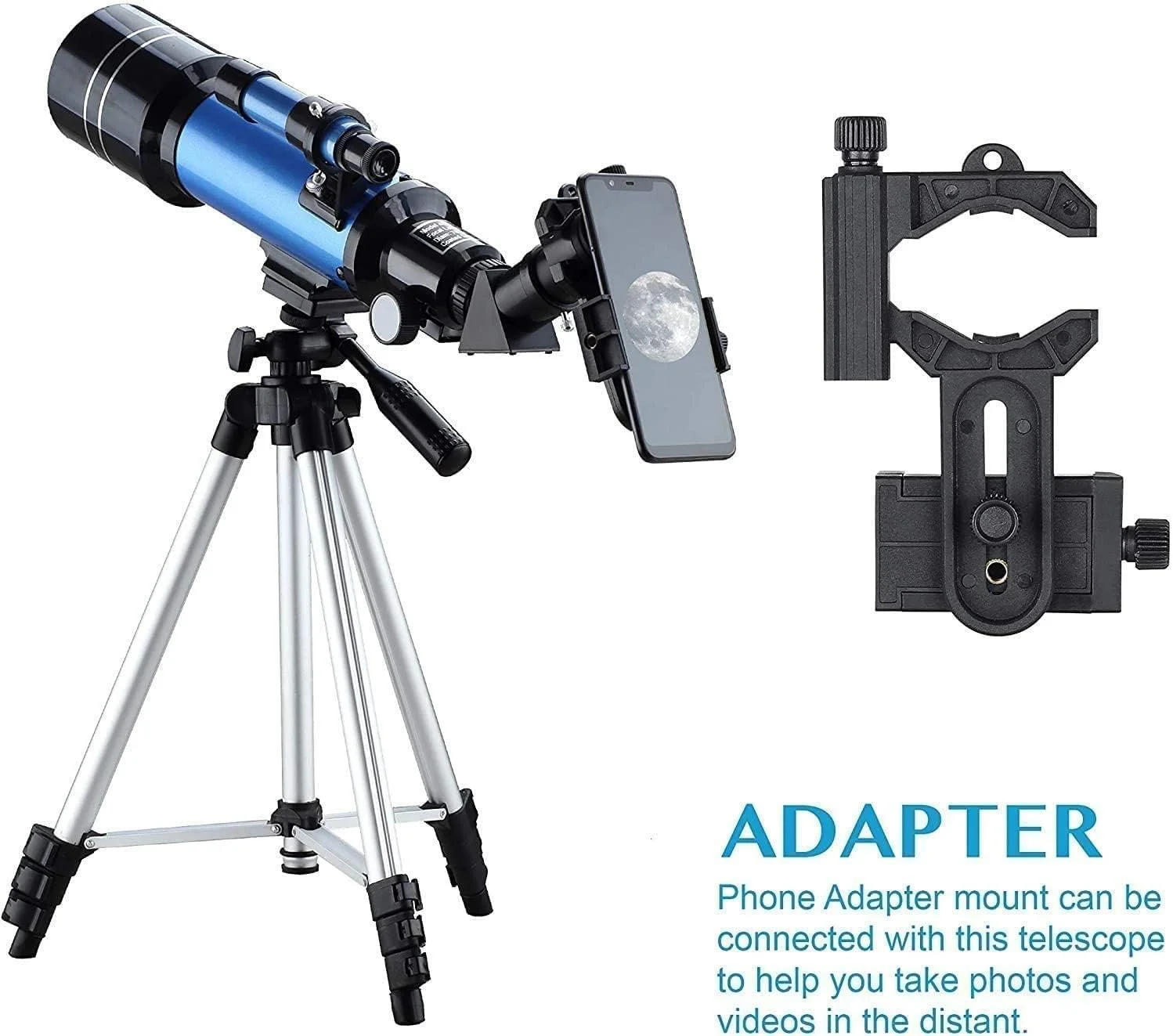 تلسکوپ LSLYTQ برای بزرگسالان و مبتدیان نجوم، تلسکوپ های شکستنی 70 میلی متری با سه پایه 51 اینچی قابل تنظیم، تصویر راست، قطری و فیلتر ماه