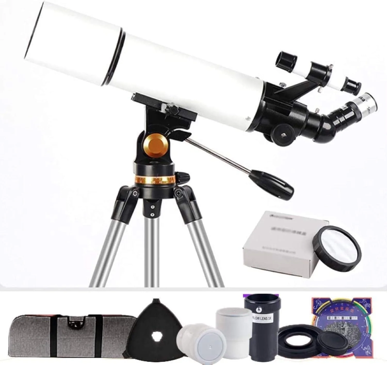 تلسکوپ منکسوری نجومی 80 میلی‌متری، تک‌چشمی آسمانی کودکان، تلسکوپ مسافرتی برای رصد و دکوراسیون منزل، هدیه کریسمس