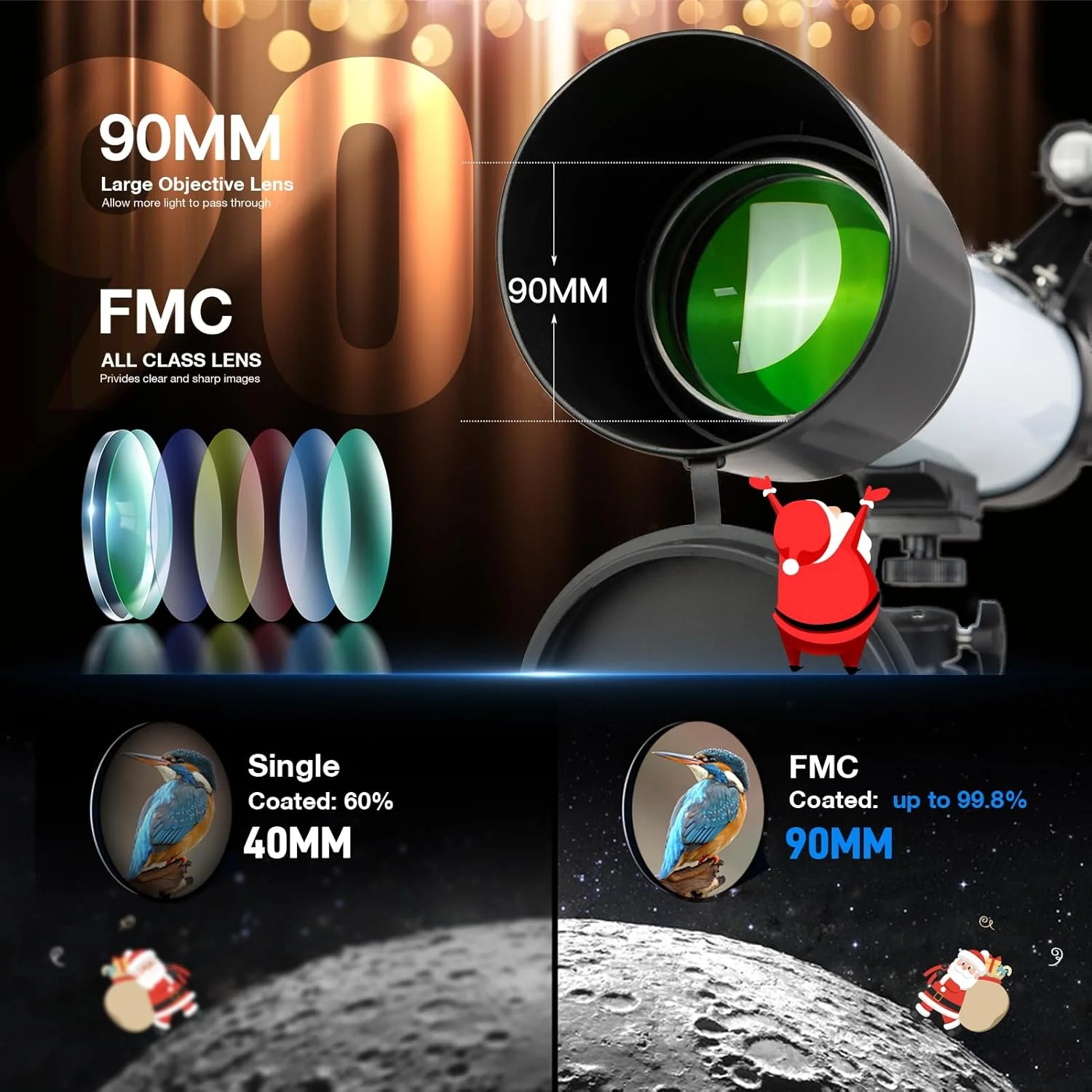 تلسکوپ های قدرتمند برای بزرگسالان، تلسکوپ شکستنی حرفه ای نجومی AZ با قدرت بزرگنمایی 700x90 میلی متر برای مبتدیان نجوم با چشمی های پیشرفته، نجوم جذاب برای کریسمس، سفید
