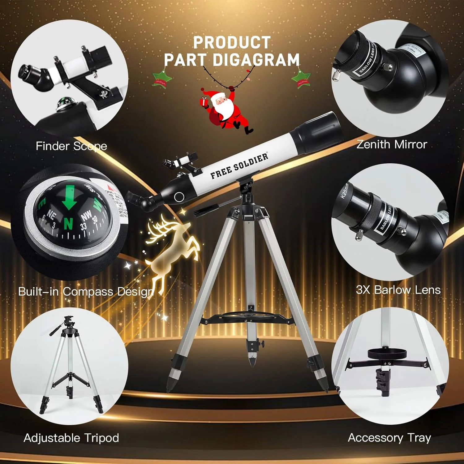 تلسکوپ های قدرتمند برای بزرگسالان، تلسکوپ شکستنی حرفه ای نجومی AZ با قدرت بزرگنمایی 700x90 میلی متر برای مبتدیان نجوم با چشمی های پیشرفته، نجوم جذاب برای کریسمس، سفید