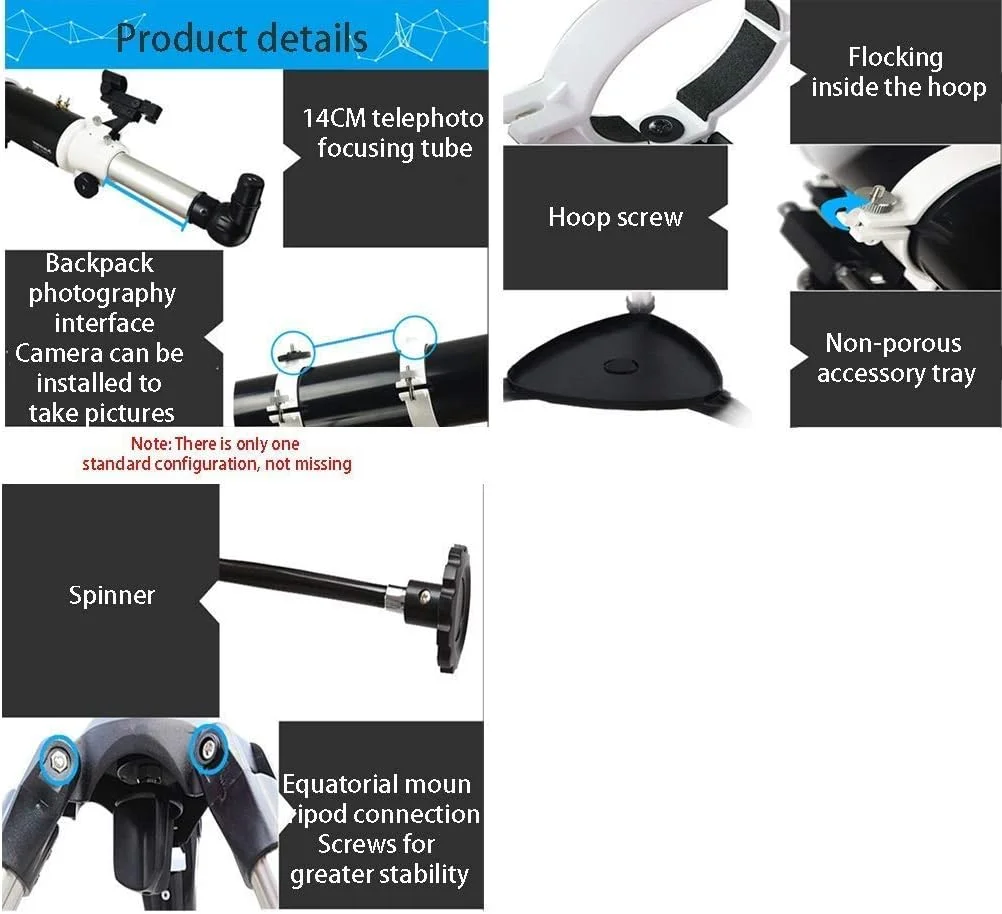 تلسکوپ برای بزرگسالان و مبتدیان نجوم، طول کانونی 900 میلی‌متر، تلسکوپ مسافرتی نجومی با سه‌پایه قابل تنظیم، بهترین هدیه نجومی